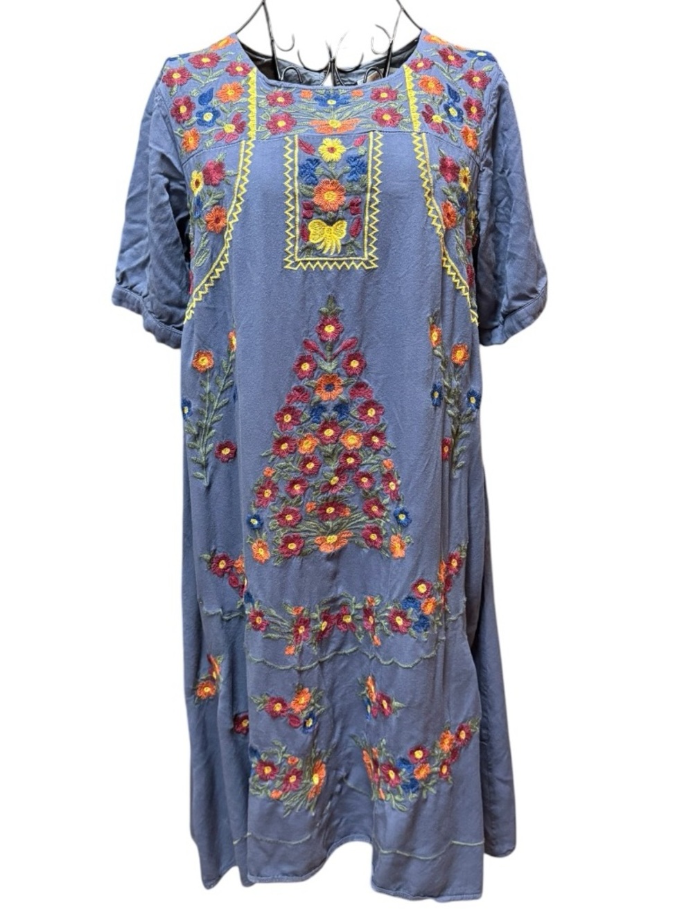 orange creek Blue Floral 100 Cotton Embroidered Midi Dress